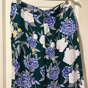 Merona women floral wide leg high rise crop ZipUp pants pockets rayon size L